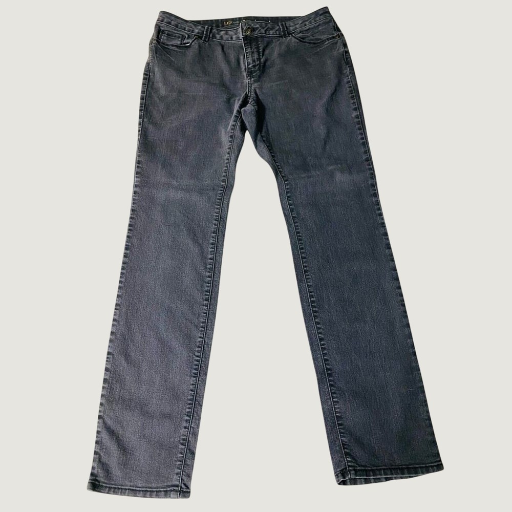 LC Lauren Conrad Straight Leg Jeans Women Size‎ 16 Black Faded Stretch Denim GUC